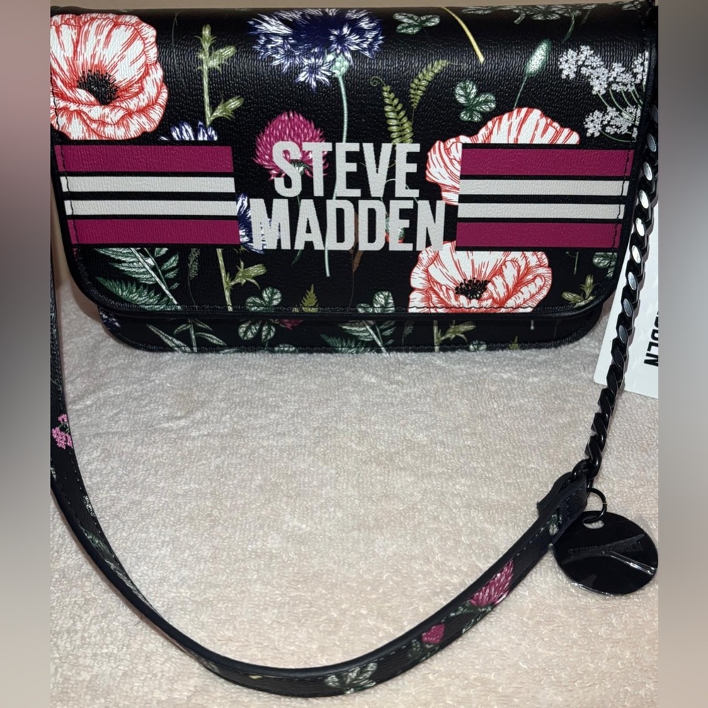 Steve Madden Bfarr Floral Crossbody Shoulder Bag Black Multi NWT